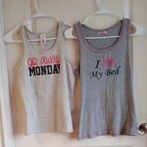 Set Of Two Ladies Gray Pajama Tank Tops with Fun sayings. Sz: Large Junior